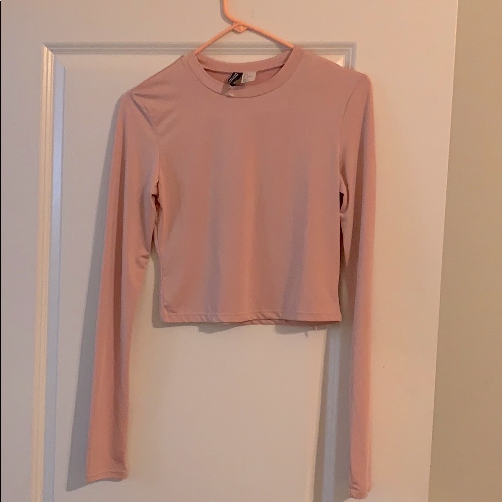 Pink silky long sleeve crop top